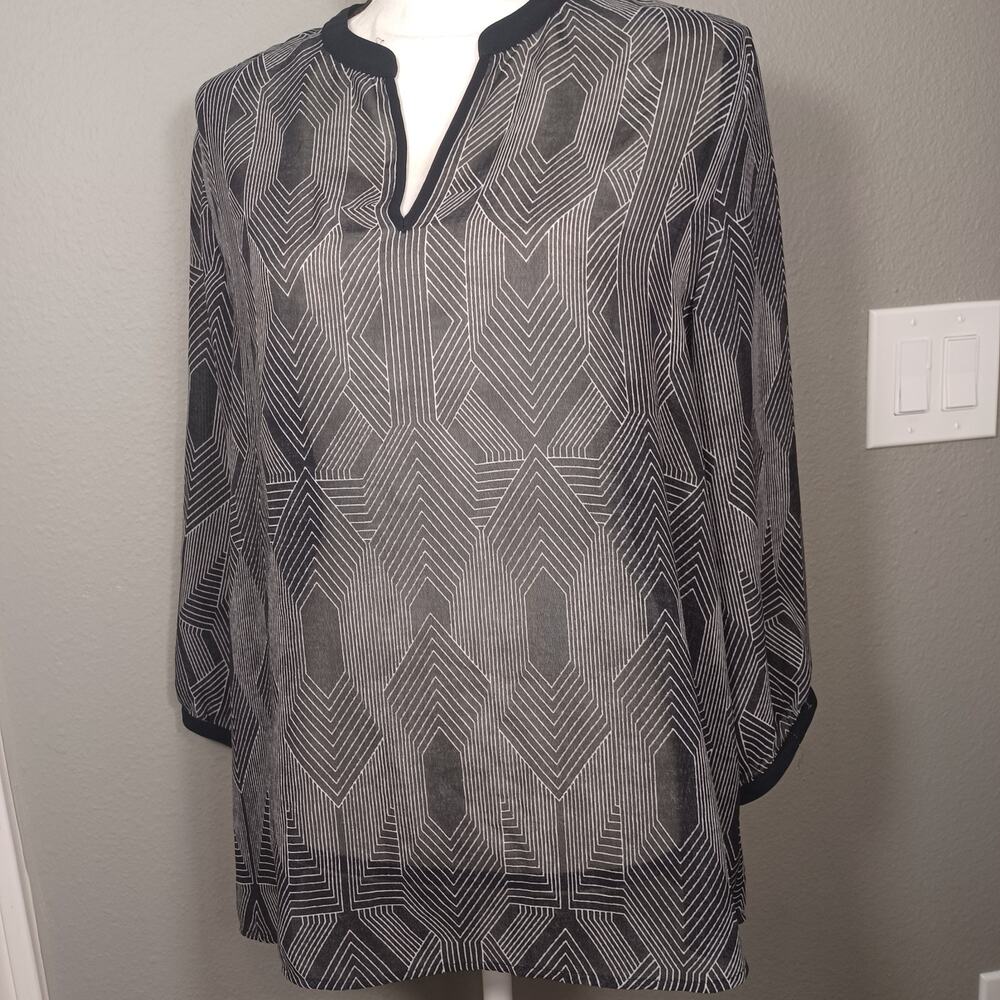 Coldwater Creek Black & White Geometric Sheer Blouse - Picture 2 of 5